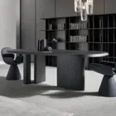 Distinguished Bonaldo Padiglioni table with veneered wood and curved legs in dark gray matte finish