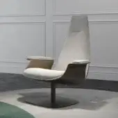 Refined Reflex Minerva lounge chair with light grey textile upholstery and matte dark metallic base
