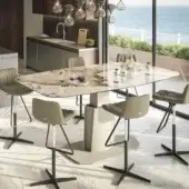 Exceptional Cattelan Italia Aviator Keramik lift table with marbled cream and brown Keramik top and matte steel base
