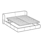 King size bed technical drawing, black lines on white, rectangular headboard, quilted base, slatted frame, underbed storage, minimalist design.