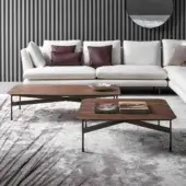 Sophisticated Bonaldo Peak coffee table with veneered wood and dark metal, exhibiting a smooth matte brown finish