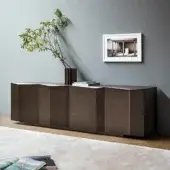 Exclusive Bonaldo Bernois sideboard with geometric volumes crafted in bronze matt lacquered wood and brushed bronze pantographed wood