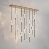 Distinguished Il Pezzo Mancante suspension lamp with thirteen clear crystal diffusers and glossy brass finish