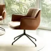 Captivating Cattelan Italia Rhonda lounge chair with curved brown leather upholstery and sleek black metal base