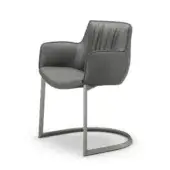 Stylish Cattelan Italia Rhonda armchair with smooth gray textile upholstery and a curved metal cantilever base