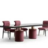 Distinguished Costantini Pietro Emily chair with muted rose textile upholstery, curved wooden frame and dark-toned slender legs