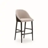 Superior Costantini Pietro Shell stool with enveloping light beige textured textile and dark brown matte wood frame