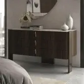 Distinguished Cattelan Italia Julian dresser with dark brown wood, marble-effect ceramic top and brass-colored steel accents