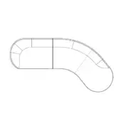 Pierre sectional B1 line drawing, modular sofa with rectangular and curved kidney shape, black on white schematic.