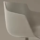 High-back chair, light grey molded plastic, curved shell with rounded seat and subtle backrest indentation, production code visible.