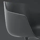 High-back chair, matte lead grey, sculpted shell with curved backrest and rounded seat on cylindrical pedestal base.