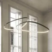 Distinguished Cattelan Italia Magellano Magnum suspension lamp with titanium steel and integrated LED casts a warm glow in a dark gray matte finish