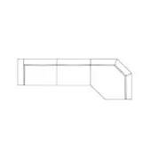 Modular sectional sofa line drawing, L-shape, rectangular modules, low profile, clean lines, boxy silhouette, white background.