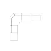 Modular sectional sofa line drawing, L-shape, rectangular modules, stacked design, boxy silhouette, white background, studio illustration.