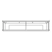 Kukei base media console line drawing, black on white, features recessed drawers, rectilinear form, and minimalist symmetrical design.