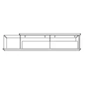 Retail display case, light metal frame, rectangular shape with three interior compartments and a “kukei base – left” label.