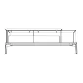 Console table line drawing, white background, minimalist design, rectangular top, tapered legs, open compartments, lower frame support.