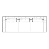 Karphi sofa line drawing, black on white, rectangular form with cushioned back, modular design, minimalist aesthetic.