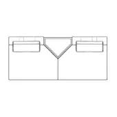 Karphi sofa line drawing, rectangular form, central triangular detail, minimalist design, black lines on white background.