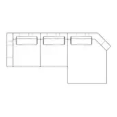Karphi sectional sofa line drawing, modular design with three seats and chaise, rectangular pillows, contemporary style, white background.