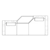 Modular Karphi sofa line drawing, L-shape, rectangular cushions, geometric design, boxy form, white background, schematic rendering.