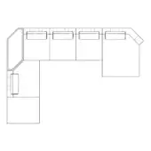 Karphi sectional sofa line drawing, modular configuration, rectangular chaise, low profile, white background, schematic rendering.