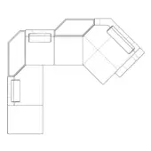 Karphi sectional sofa line drawing, modular L-shape with extended arm, rectangular cushions, technical product representation.