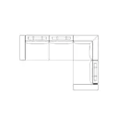 Modular sectional sofa, light gray line drawing, L-shape with three boxy modules, featuring a vertical channel detail on one side.