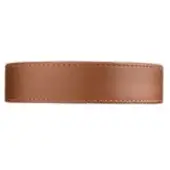 Brown leather strap with visible stitching, smooth texture, and rounded edges displayed on a white background.