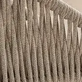 Woven rope texture, sandy beige jute fibers, vertical ribbed pattern with gaps, natural material for furniture applications, soft diffused lighting.