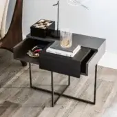 Superior Cattelan Italia Dante nightstand with dark gray wood-like material and matte finish, built with a sliding door and crossed steel legs
