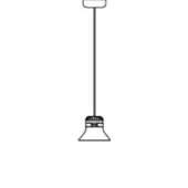 Pendant light, metal, conical shade, with cylindrical mount and textured detail, minimalist modern design, studio shot.