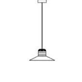Pendant light, matte black metal, conical lampshade with horizontal ridges and black band featuring “cordea s g” text.