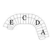Abstract geometric layout with white, black and gray rectangular segments forming an arc, displaying the letters E, C, D, and A.