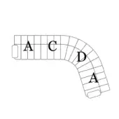 Rectangular tile composition, gray and white, curved arrangement with "A", "C", and "D" lettering, grid texture, modular flooring system design.