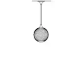 Pendant light, ribbed glass, circular shade with spiraling texture, polished metal stem and canopy, minimalist modern design, tee s1 30.
