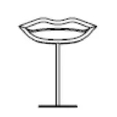 Wireframe sculpture, grayscale lips, layered design on cylindrical pedestal, minimalist abstract art, studio shot, geometric forms.