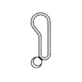 Stylized line drawing of a paper clip, elongated rectangular loop, curved section, minimalist monochrome design, studio shot, white background.