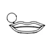 Black and white graphic of stylized lips with a thick outline and wavy form, featuring a circular shape above the upper lip line.