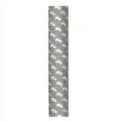 Braided rope, pearlescent gray, textured surface with irregular knots, vertically oriented, consistent diameter, metallic shimmer, white background.