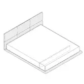 Bed frame, upholstered headboard, light gray, rectangular shape with curved top, platform base, studio product shot.