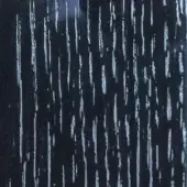 Water streaks on glass pane, dark gray sky visible, vertical irregular pattern with silvery sheen, textured reflective surface, rainy day aesthetic.