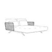 Sectional sofa line drawing, black and white, rectangular seat with angled back, woven grid panel, tapered legs, minimalist design.
