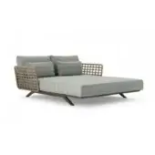 Distinguished Roberti Rattan Armàn day-bed crafted with stainless steel and aluminum, woven with Oval Trendyrope in gray and white textile with a matte brown finish
