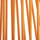 Orange twisted rope texture against white backdrop, vertical braided strands create a rhythmic linear pattern with slight color variations.
