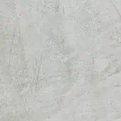 Travertine texture with mottled light to dark gray tones, displaying irregular lines and a matte, granular surface against a white backdrop.