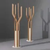 Elegant Bonaldo Alma coat stand crafted in light-toned solid wood with smooth matte white synthetic segments and a round base