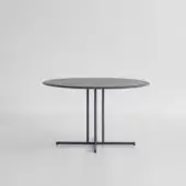 Exceptional Potocco Graphic dining table with a dark gray wooden top and finely crafted metal base in a matte finish