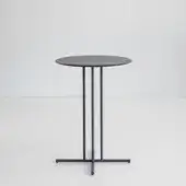Elegant Potocco Graphic bar table with a round wood tabletop and slender geometric dark gray matte metal structure