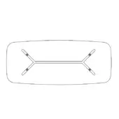 Oval table with matte black metal X-frame legs and rounded edges, minimalist line drawing on a white background.